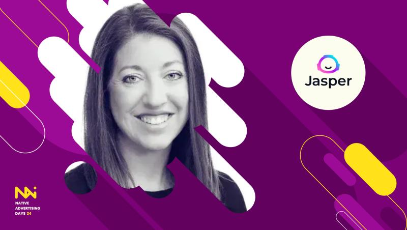 Jessica Hreha from Jasper set against a purple and yellow abstract background with the Jasper logo.